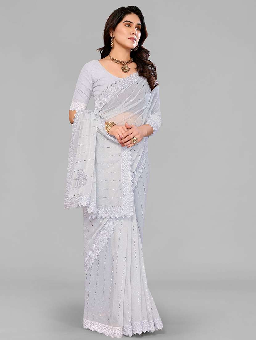 women solid with work embellished saree with blouse - 22228467 -  Standard Image - 3