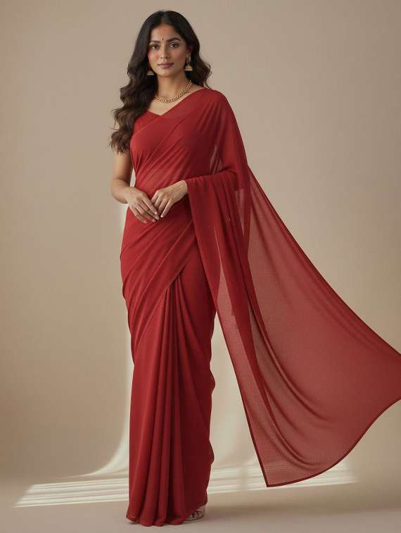 women solid plain saree with blouse - 22228477 -  Zoom Image - 0