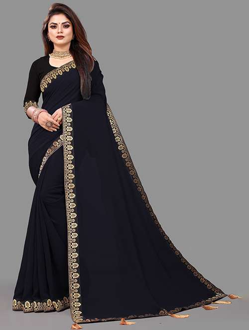 black georgette printed saree with blouse - 22228488 -  Standard Image - 0