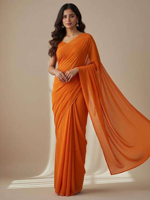 women solid plain saree with blouse