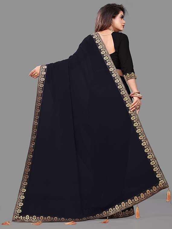 black georgette printed saree with blouse - 22228502 -  Standard Image - 3