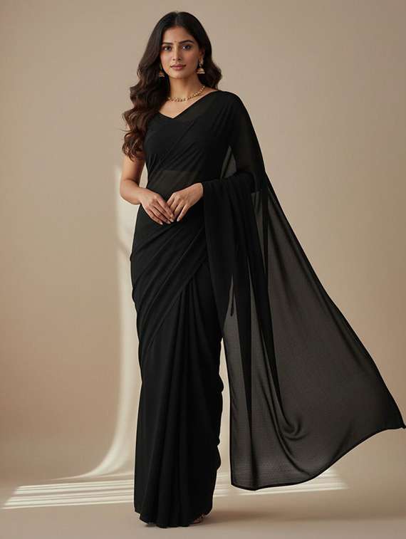 women solid plain saree with blouse - 22228515 -  Zoom Image - 0