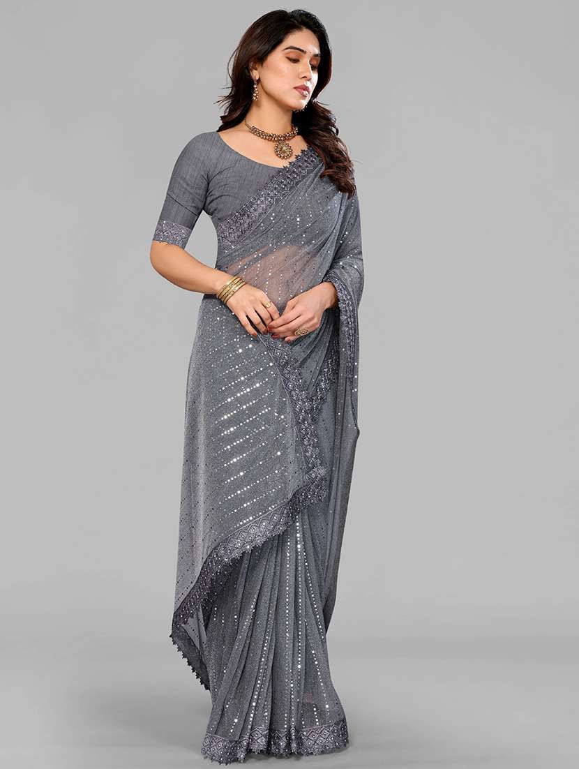 women solid with work embellished saree with blouse - 22228524 -  Standard Image - 3