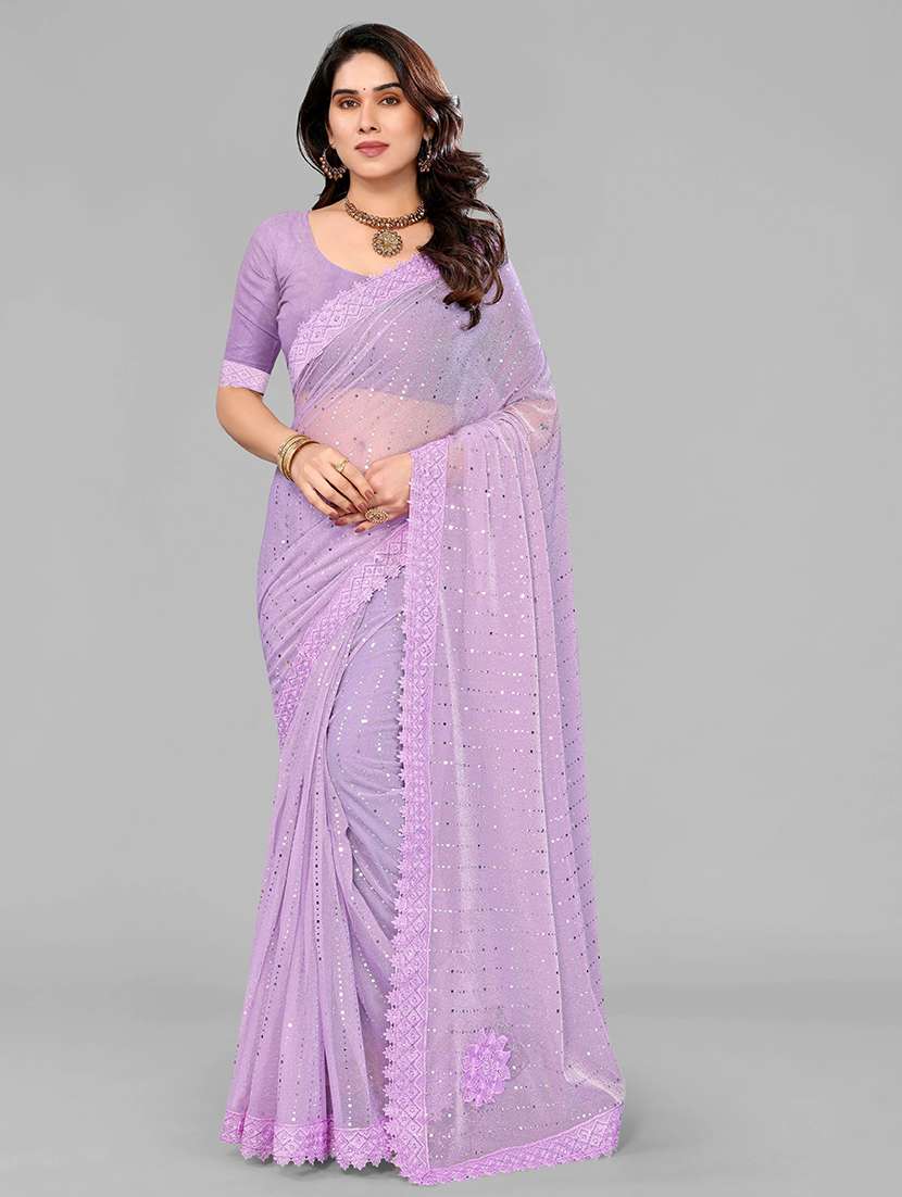 women solid with work embellished saree with blouse