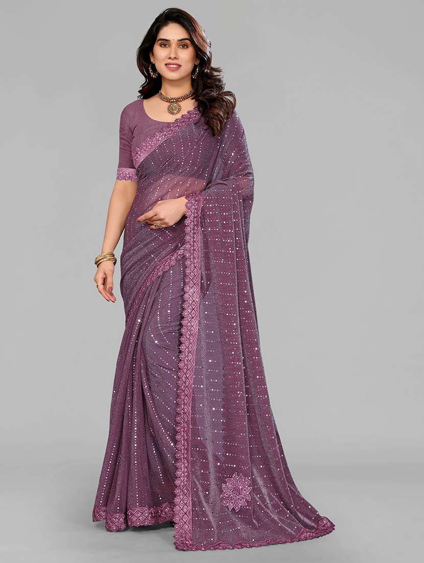 women solid with work embellished saree with blouse
