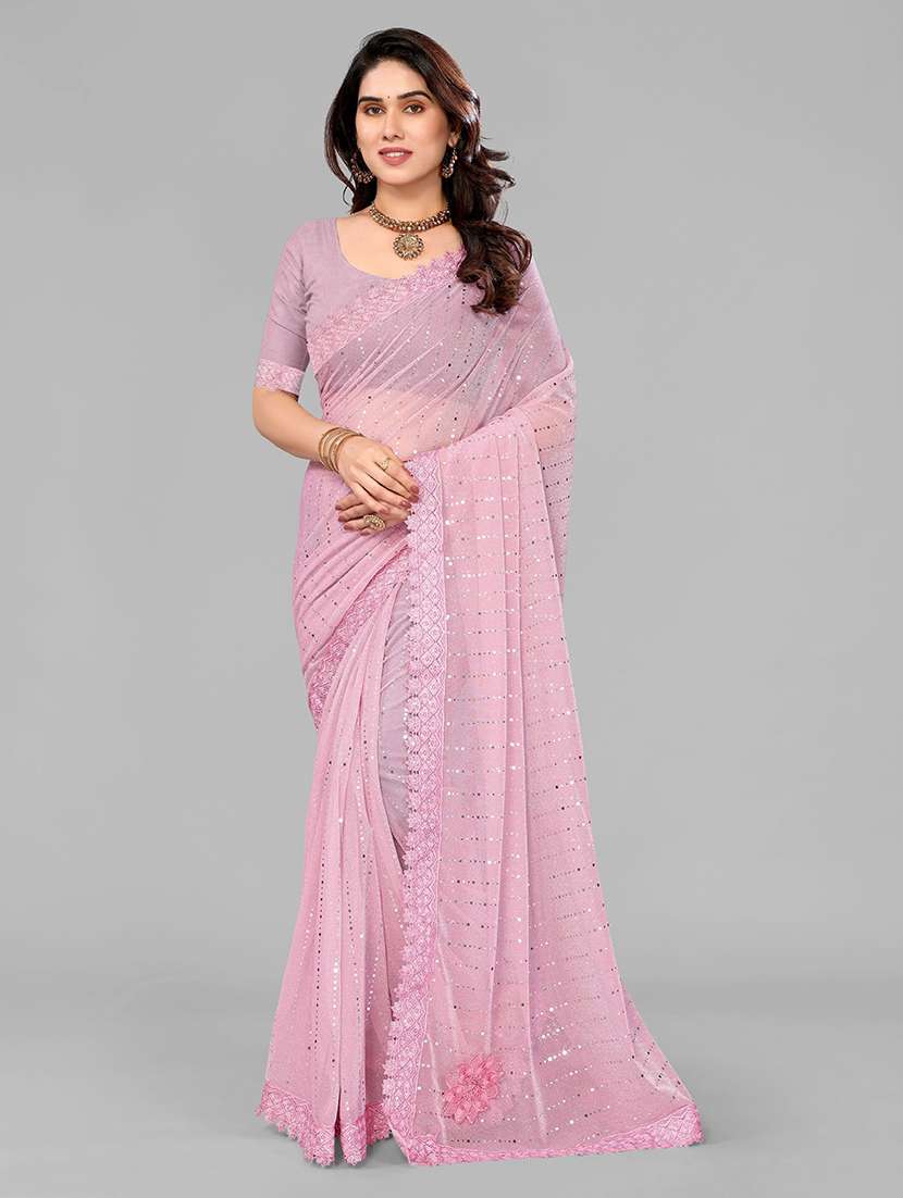 women solid with work embellished saree with blouse
