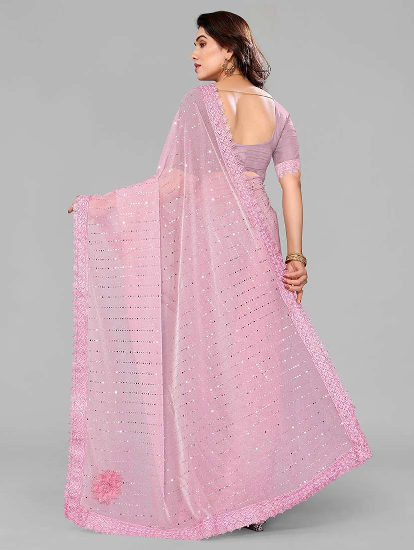 women solid with work embellished saree with blouse - 22228544 -  Standard Image - 3