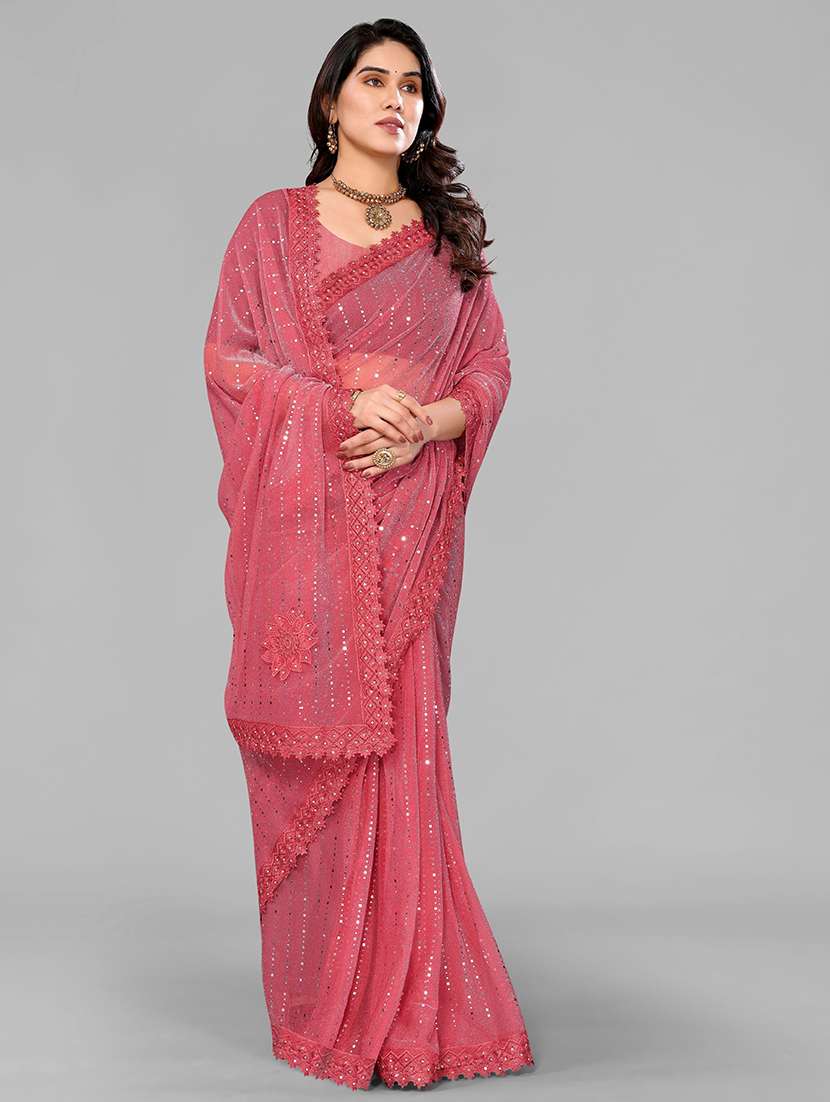 women solid with work embellished saree with blouse - 22228545 -  Standard Image - 3