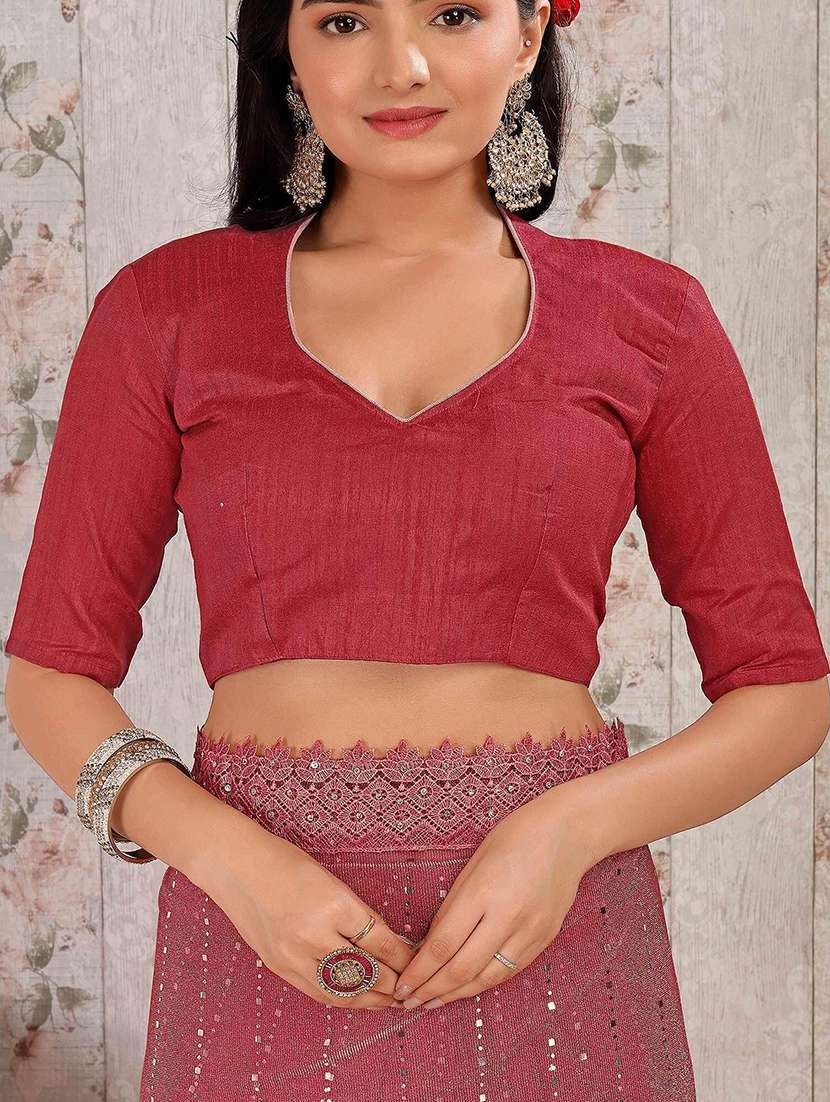 pink lycra blend printed saree with blouse - 22228553 -  Standard Image - 3