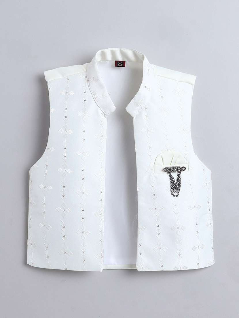 cream polyester sherwani kurtas & kurta set - 22228571 -  Standard Image - 3