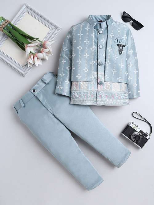 boys embroidered long sleeve sherwani set - 22228572 -  Standard Image - 0