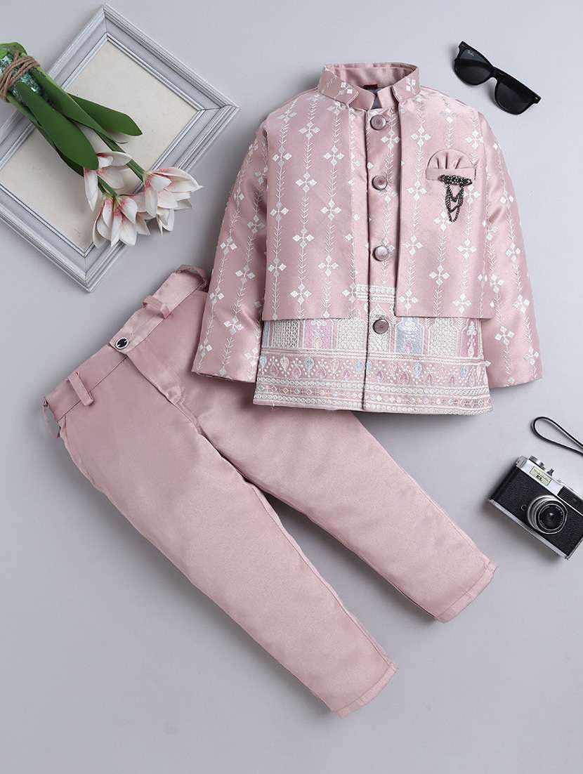 boys embroidered long sleeve sherwani set