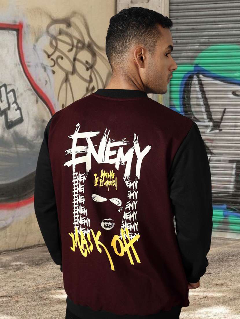 men color block henley neck varsity jacket