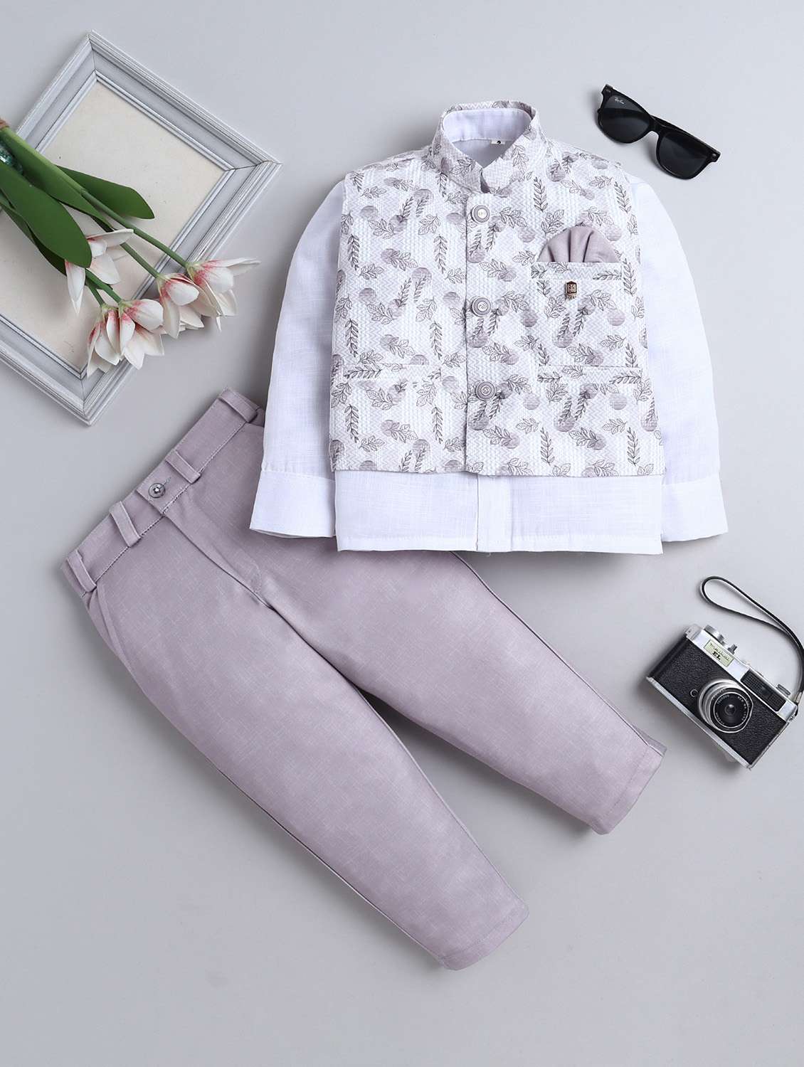 boys printed long sleeve sherwani set - 22228677 -  Zoom Image - 0