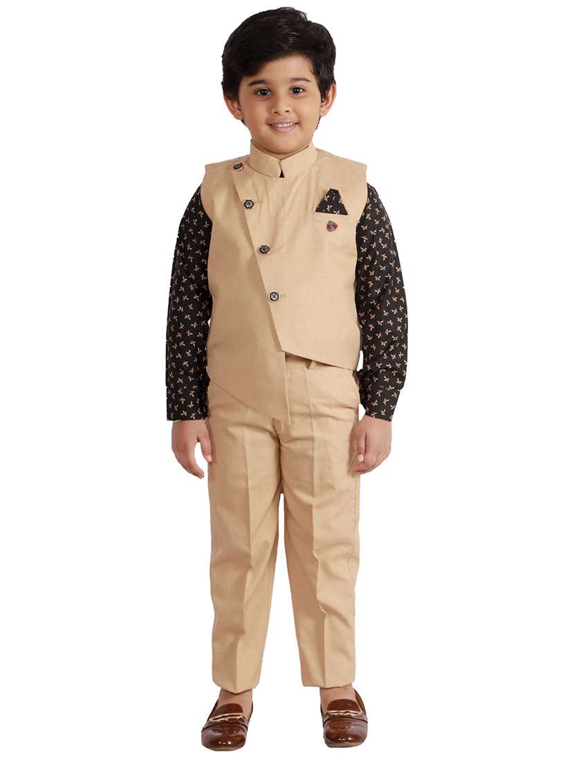 boys solid waistcoat and trouser set with shirt