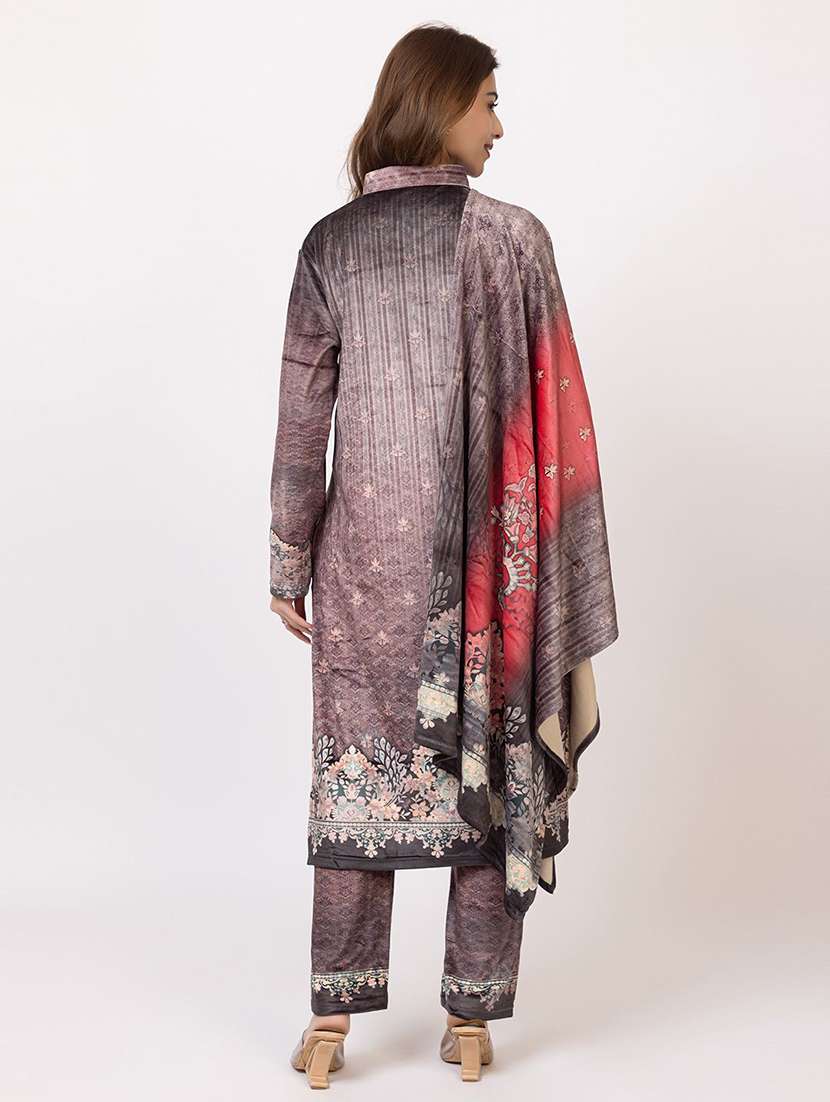 women printed long sleeve woolen kurta and pant set with dupatta - 22228681 -  Standard Image - 3