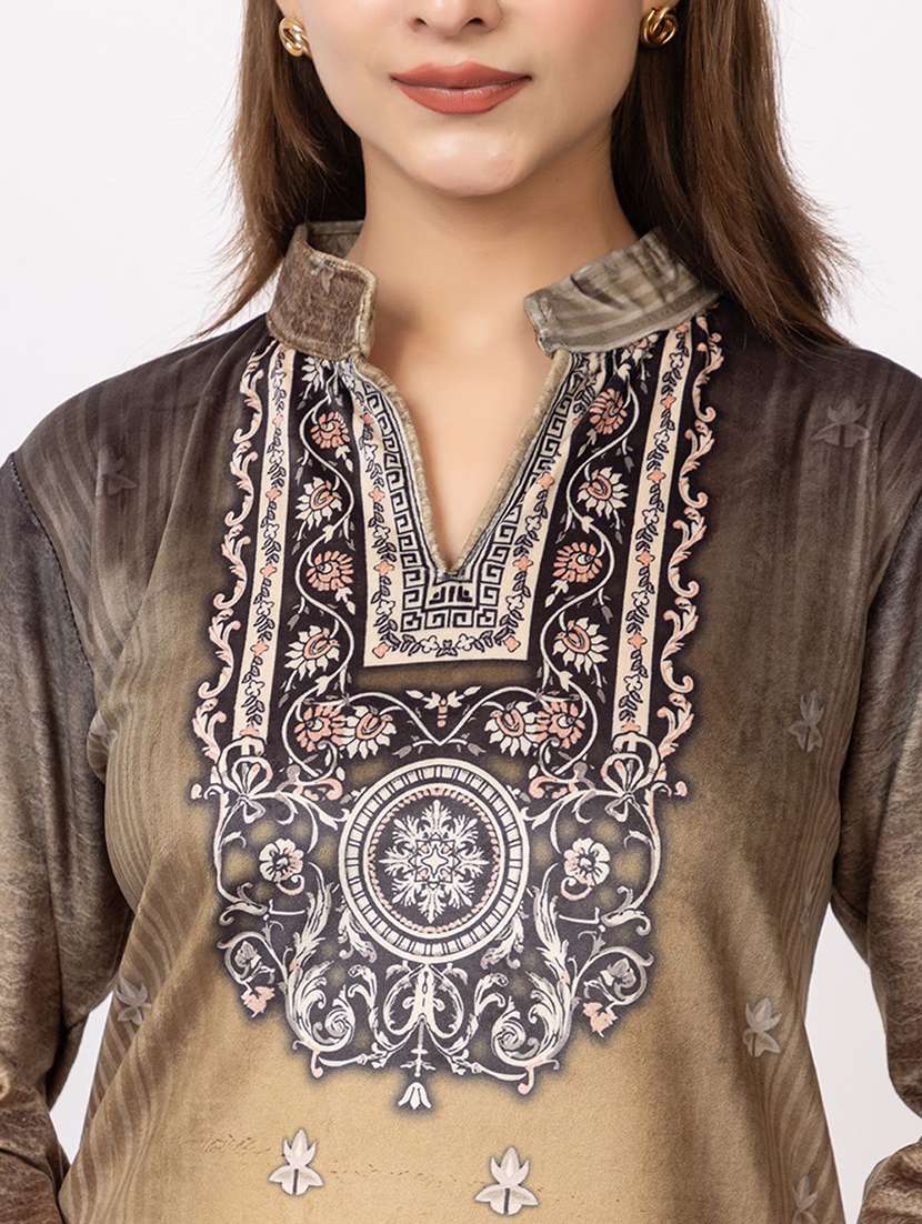 women printed long sleeve woolen kurta and pant set with dupatta - 22228684 -  Standard Image - 5
