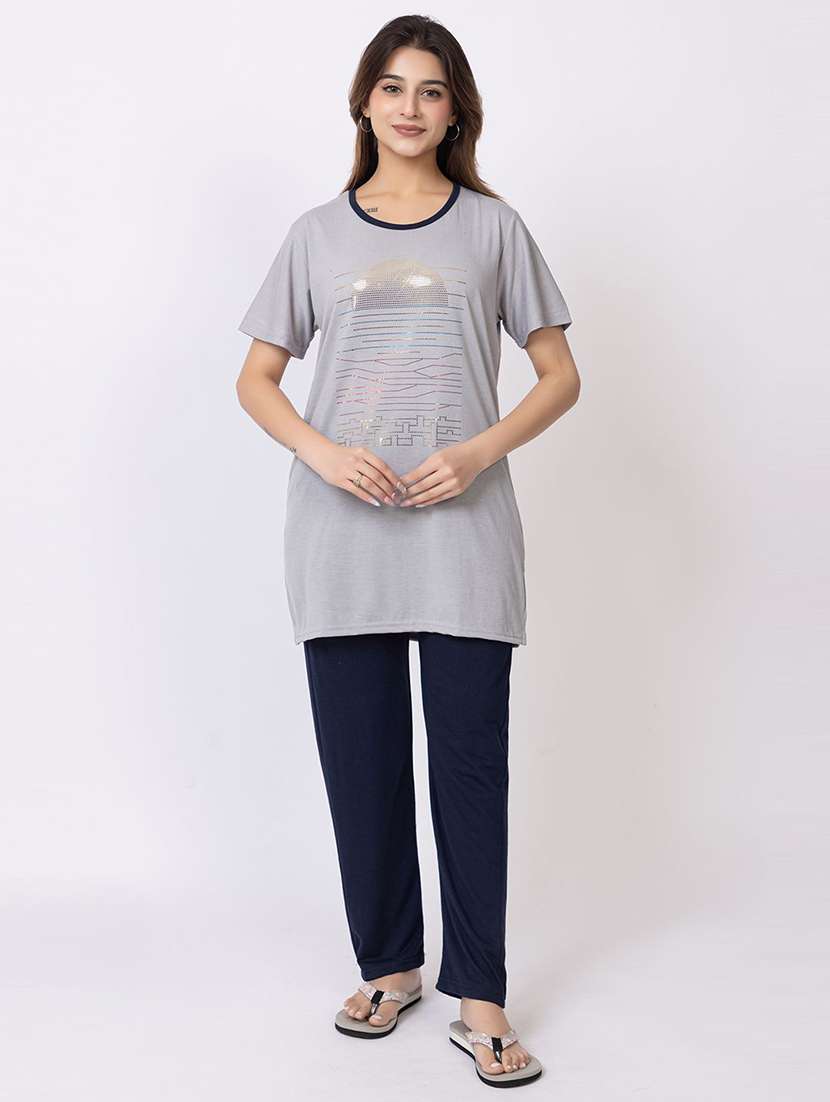 women printed nightwear pyjama set