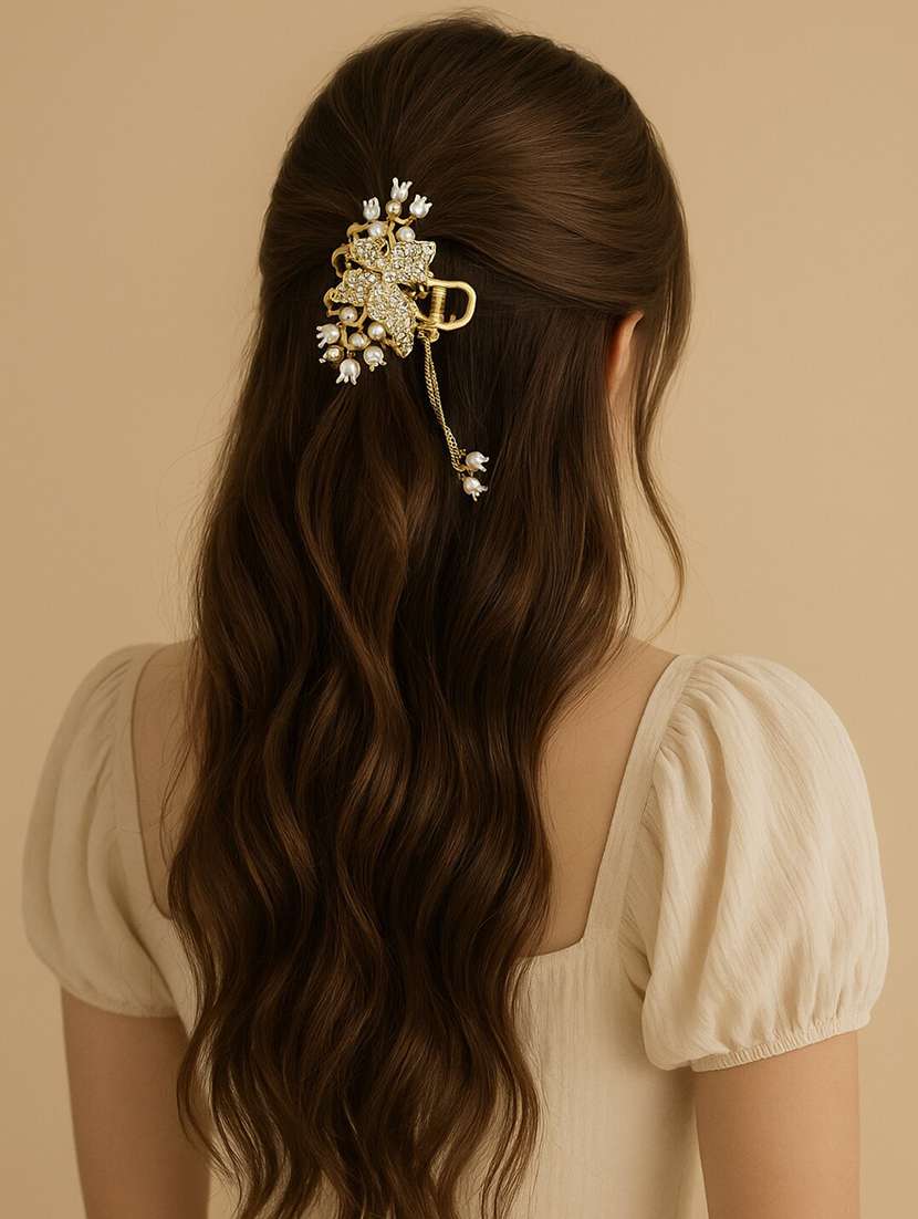 gold butterfly claw clip with pearl