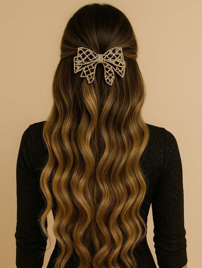 gold pearl bow embellished hair clip