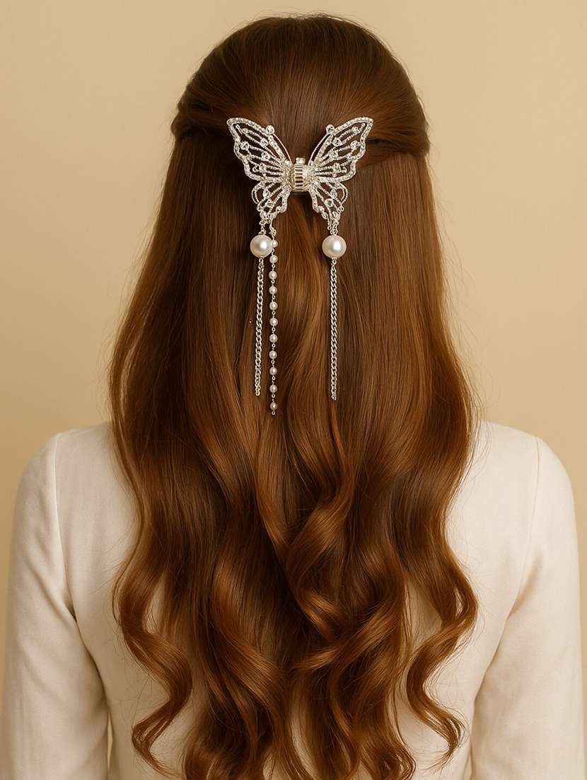 women butterfly pearl hair claw clip for women