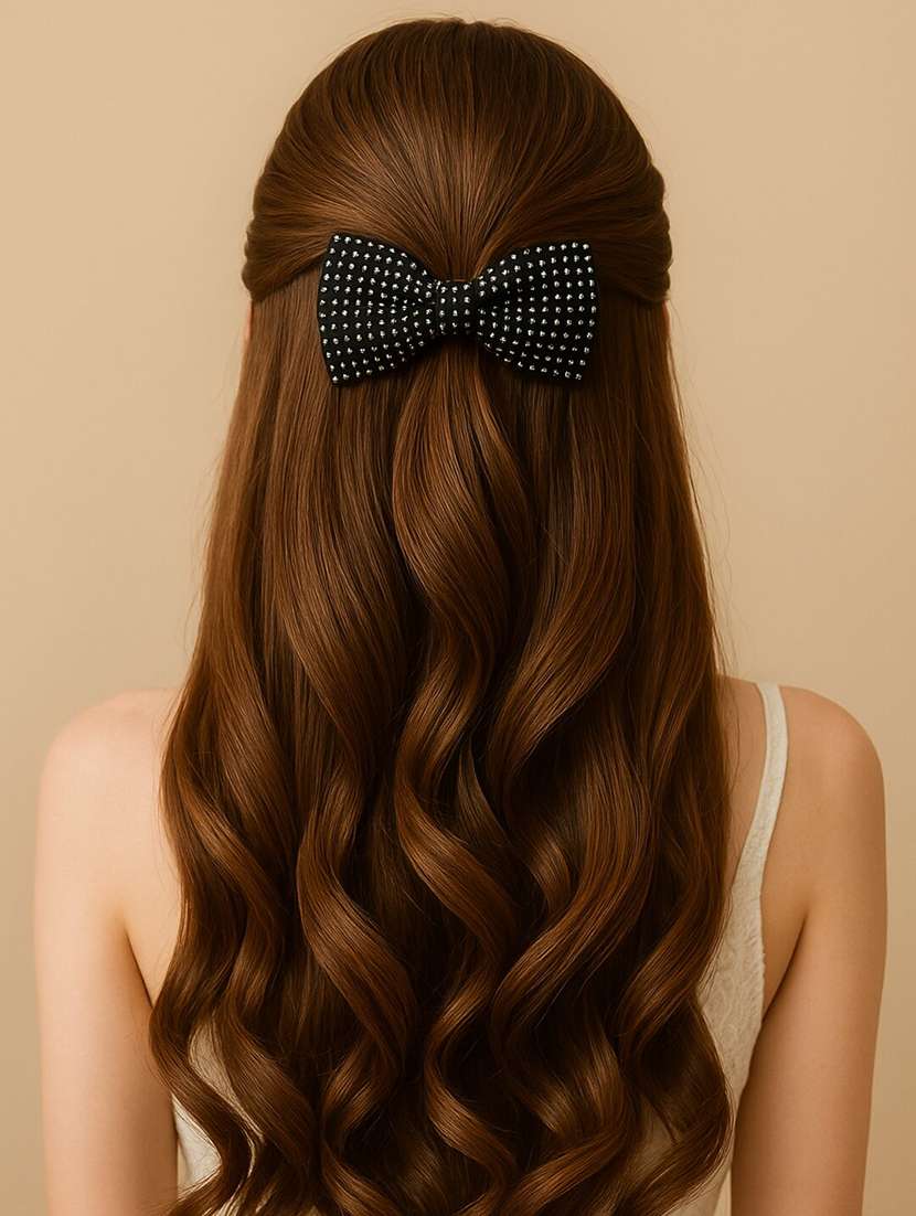 women black crystal bow hair clip for women