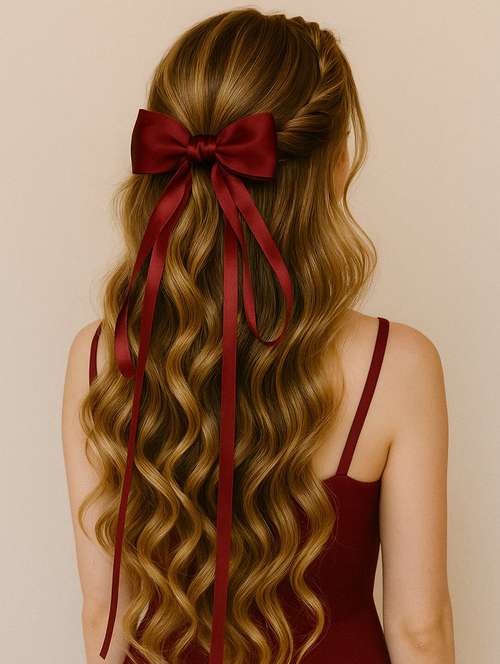 women satin long ribbon bow hair clip for women - 22228789 -  Standard Image - 0
