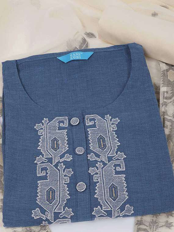 women solid with work embroidered unstitched suit set - 22228837 -  Standard Image - 3