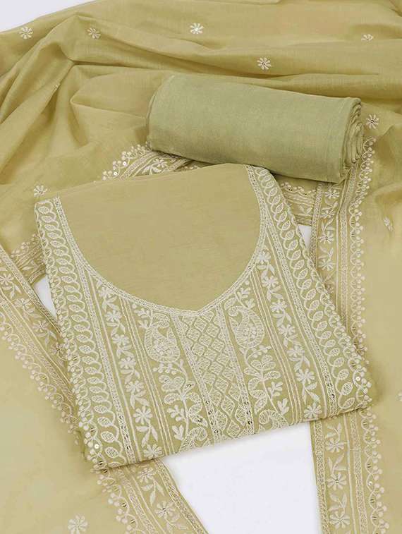 women solid with work embroidered unstitched suit set