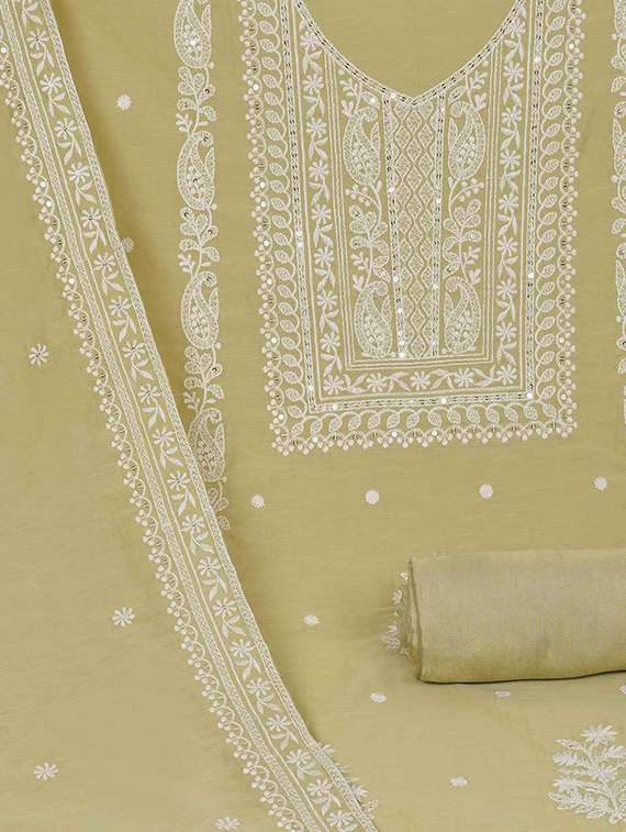 women solid with work embroidered unstitched suit set - 22228839 -  Standard Image - 3