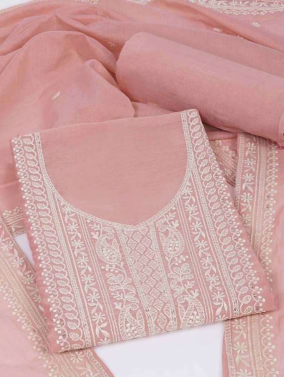 women solid with work embroidered unstitched suit set