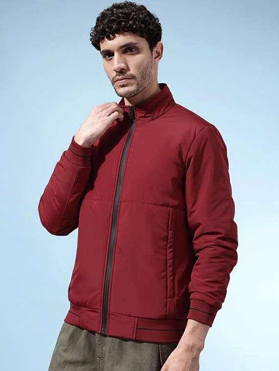 men solid long sleeve lightweight bomber jacket