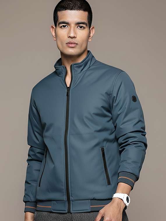 men solid long sleeve lightweight bomber jacket