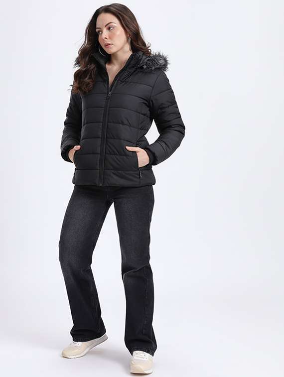 women solid long sleeve hooded quilted jacket - 22228858 -  Standard Image - 3