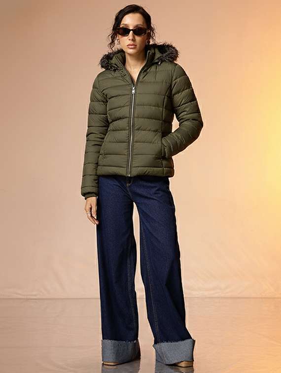 women solid long sleeve hooded quilted jacket - 22228860 -  Standard Image - 3