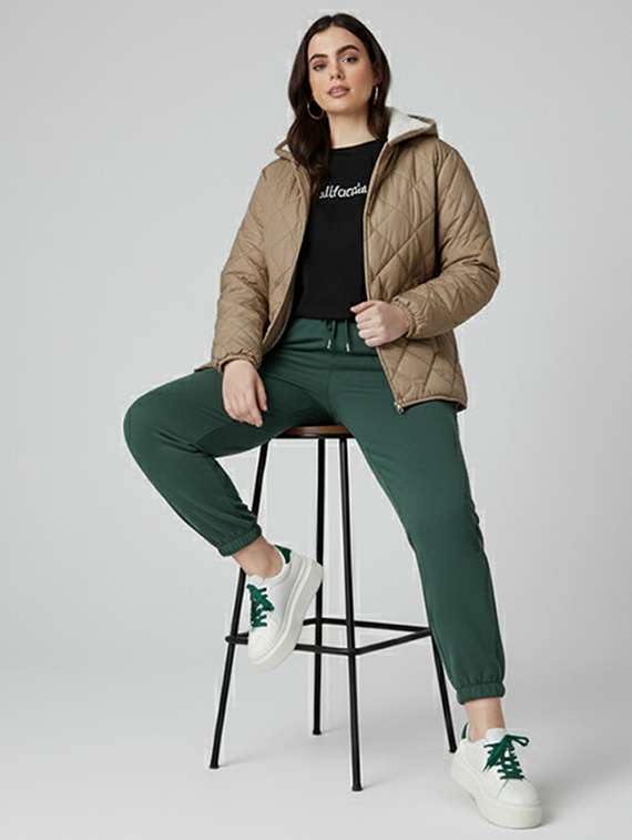 women solid long sleeve hooded quilted jacket - 22228862 -  Standard Image - 3