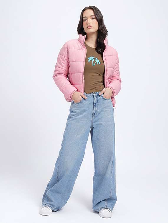 women solid long sleeve stand collar quilted jacket - 22228865 -  Standard Image - 3