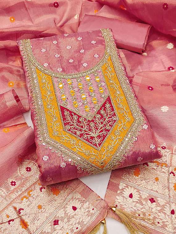 women self design embroidered unstitched suit set