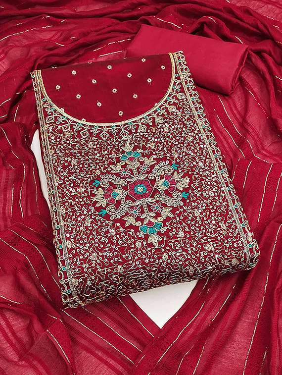 women self design embroidered unstitched suit set