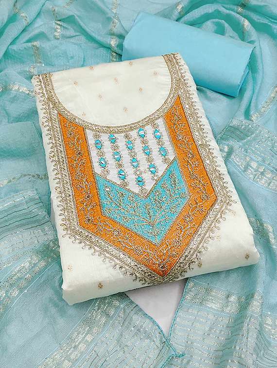 women self design embroidered unstitched suit set