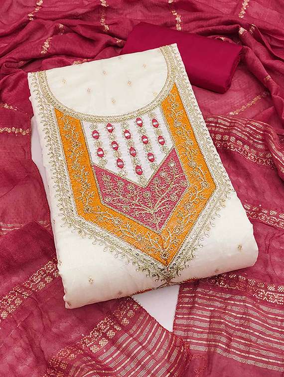 women self design embroidered unstitched suit set