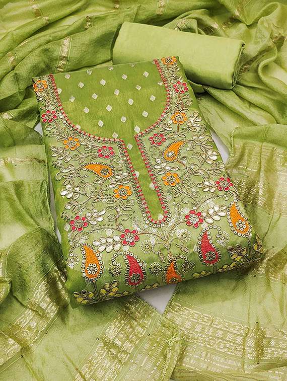 women self design embroidered unstitched suit set