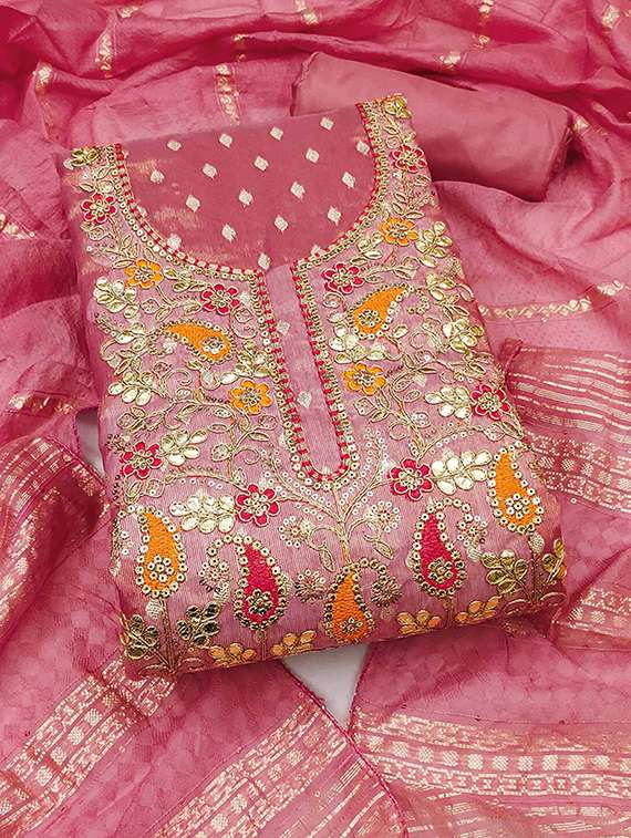 women self design embroidered unstitched suit set