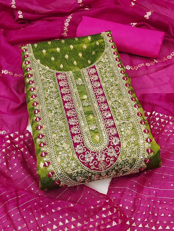 women self design embroidered unstitched suit set