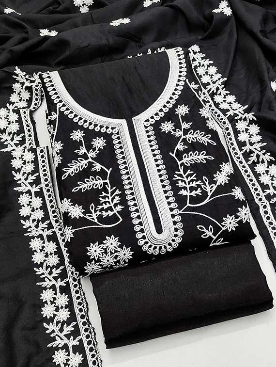 women solid with work embroidered unstitched suit set