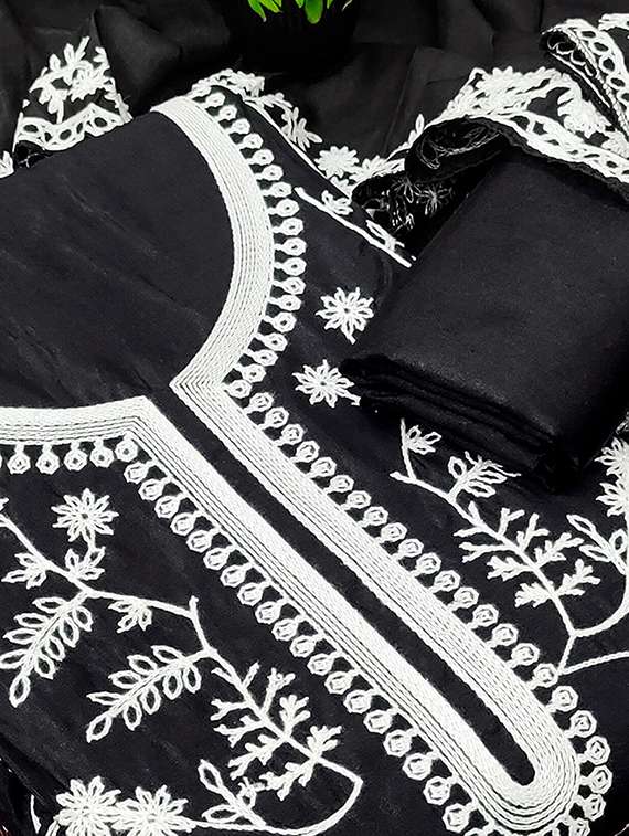 women solid with work embroidered unstitched suit set - 22228910 -  Standard Image - 3