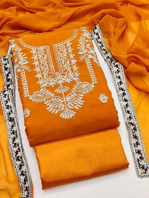 women solid with work embroidered unstitched suit set - 22228914 -  Zoom Image - 0