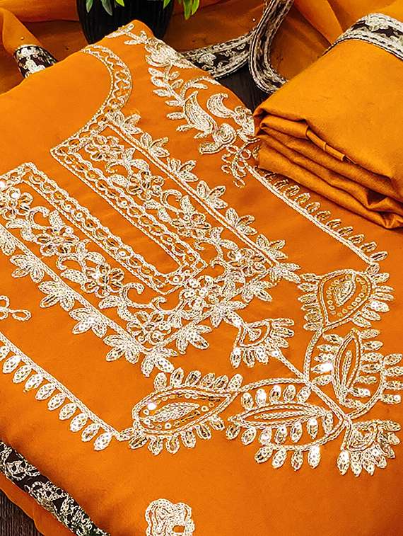 women solid with work embroidered unstitched suit set - 22228914 -  Standard Image - 3