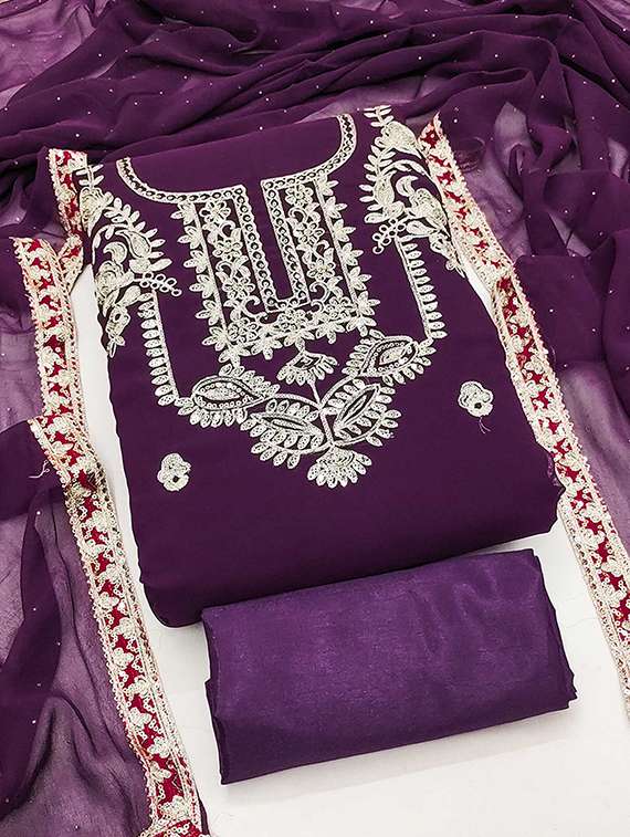 women solid with work embroidered unstitched suit set