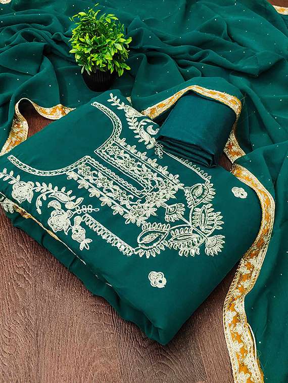 women solid with work embroidered unstitched suit set